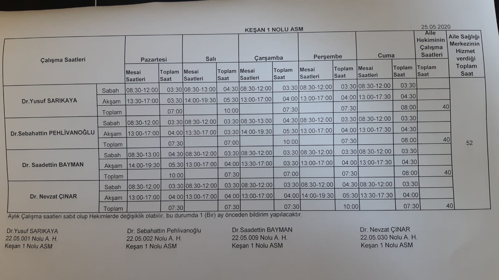 Çalışma Saatlerimiz